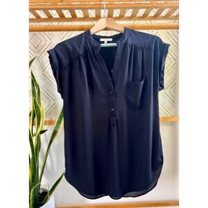 Pleione Black Short Sleeved Long Tunic Blouse
